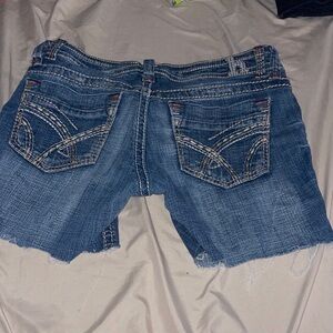 Hydraulic Distressed Dark Blue Denim Cutoff Shorts